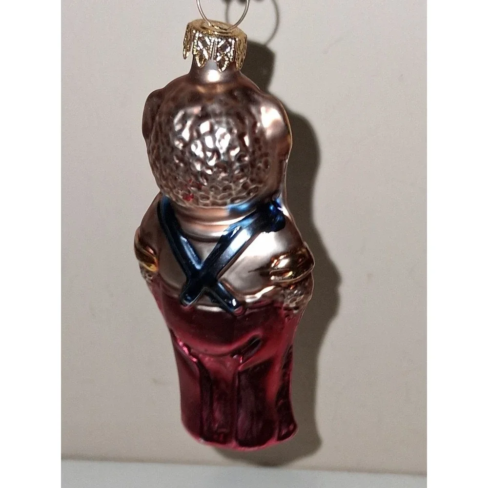 Vintage Germany Blown Glass Bear Christmas Ornament Red Pants 3.75